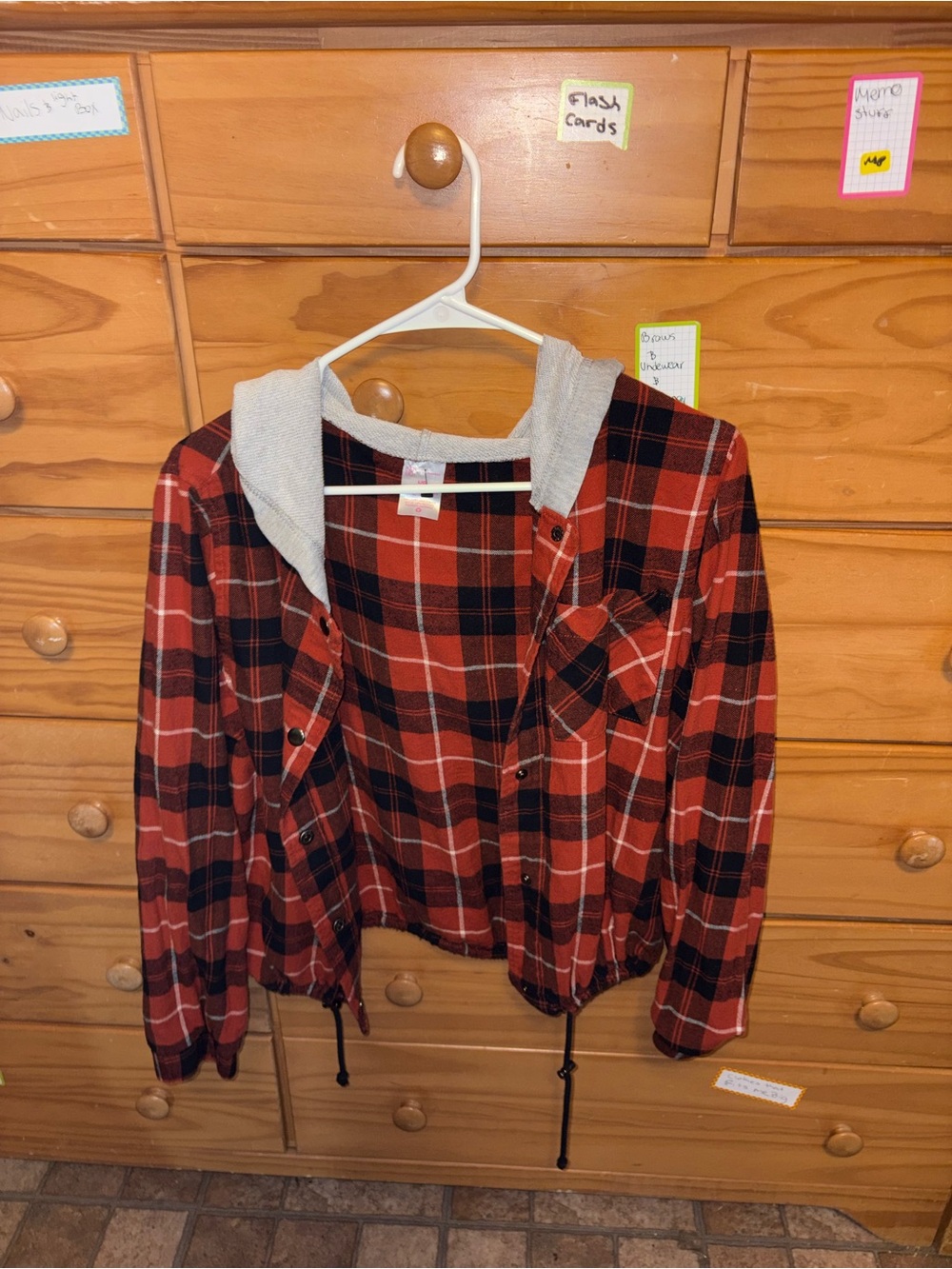 NOBO Red and Black Plaid Hooded Button-Up Shirt Jacket